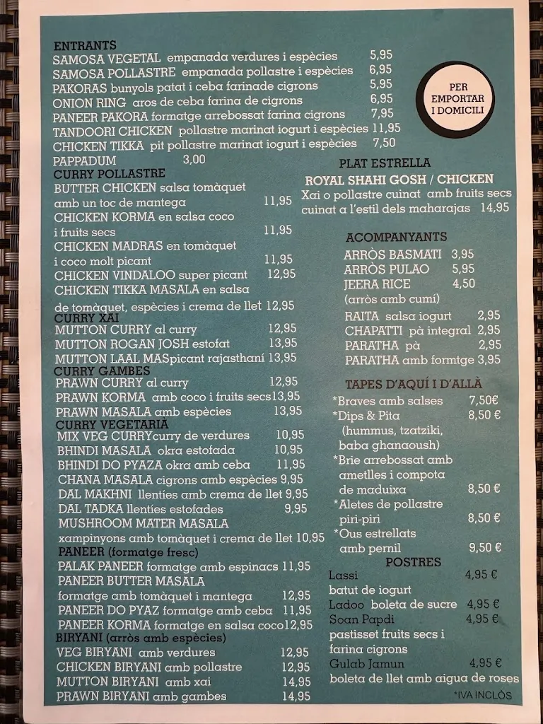 Menu_Bistro Restaurant - Menjar de l’Índia_Sabadell_image_3