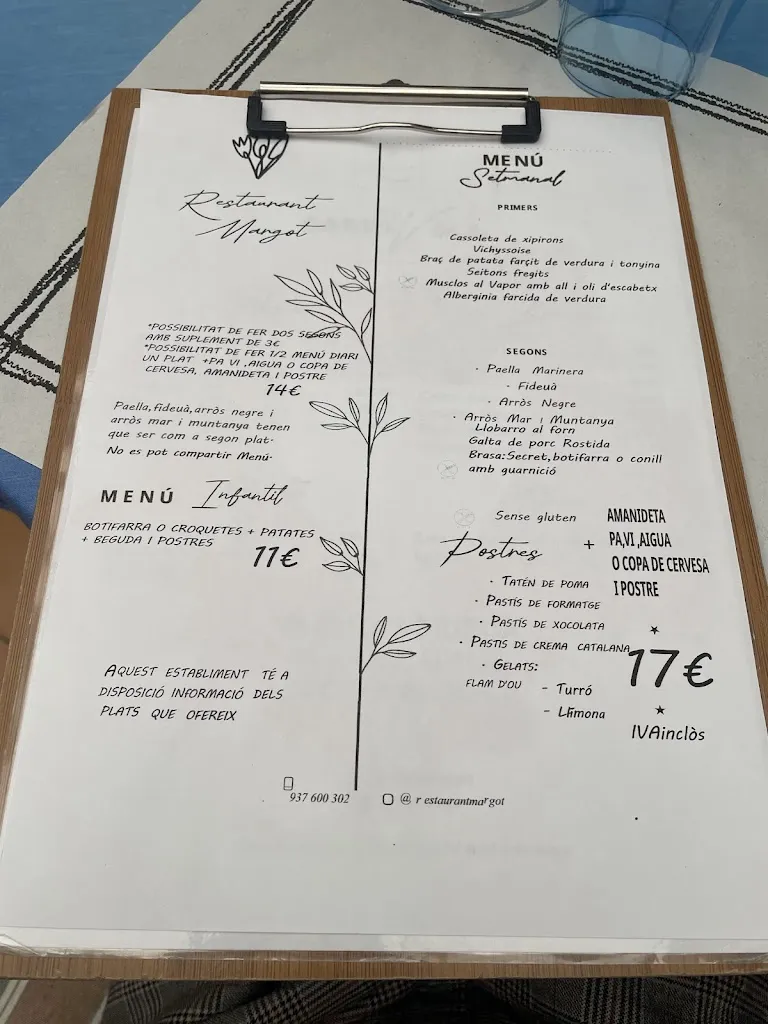 Menu_Restaurant Margot_Sant Cebrià de Vallalta_immagine_1