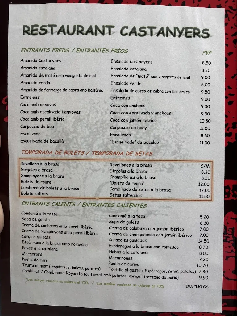 Menu_Restaurant Castanyers_Sant Fost de Campsentelles_immagine_2