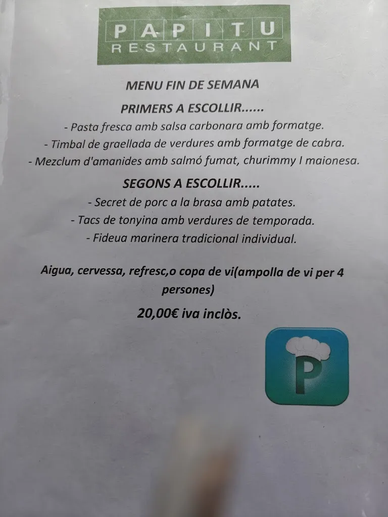 Menu_PAPITU RESTAURANT COLL FAVA SANT CUGAT_Sant Cugat del Vallès_image_1