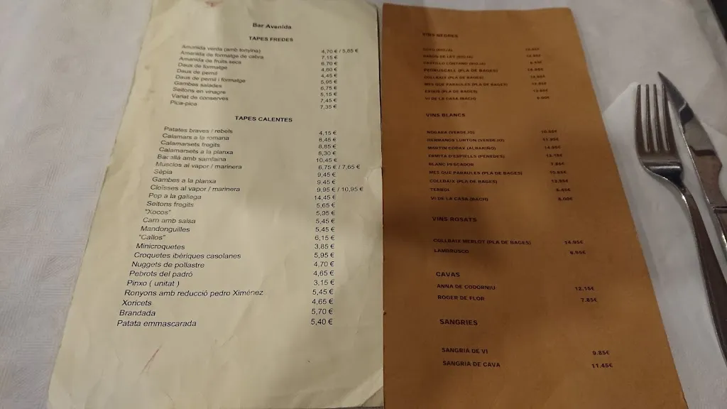 Menu_Bar restaurant Avenida_Sant Joan de Vilatorrada_immagine_1