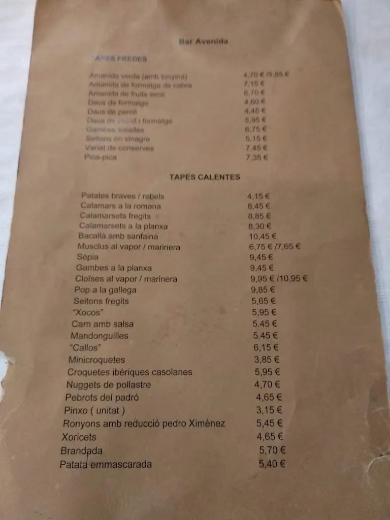 Menu_Bar restaurant Avenida_Sant Joan de Vilatorrada_immagine_4