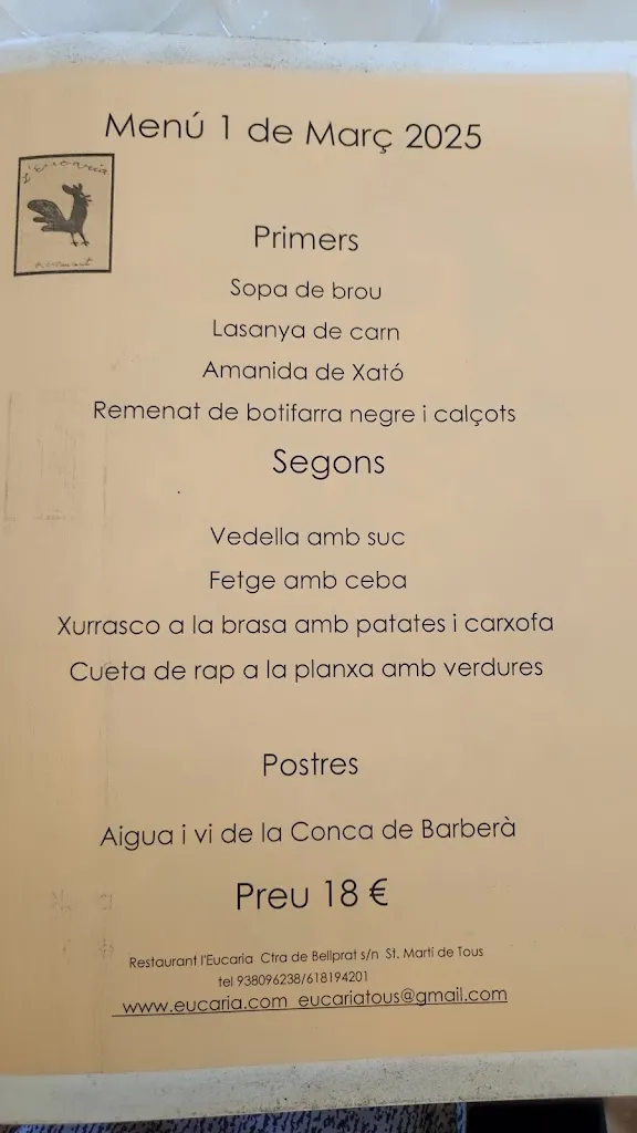 Menu_Restaurant L'Eucaria_Sant Martí de Tous_image_1