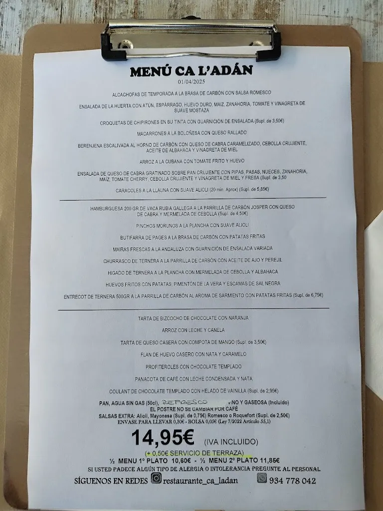 Menu_Ca l'Adán Restaurant_Sant Joan Despí_immagine_2