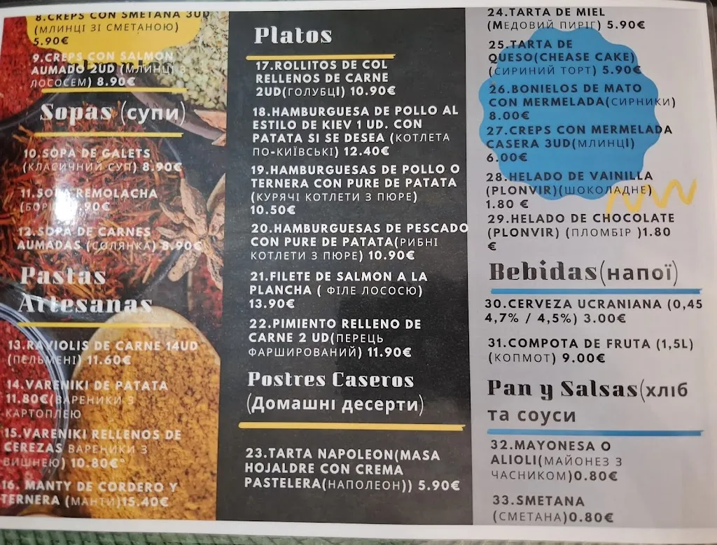 Comida Ucraniana restaurant in Sant Feliu de Llobregat