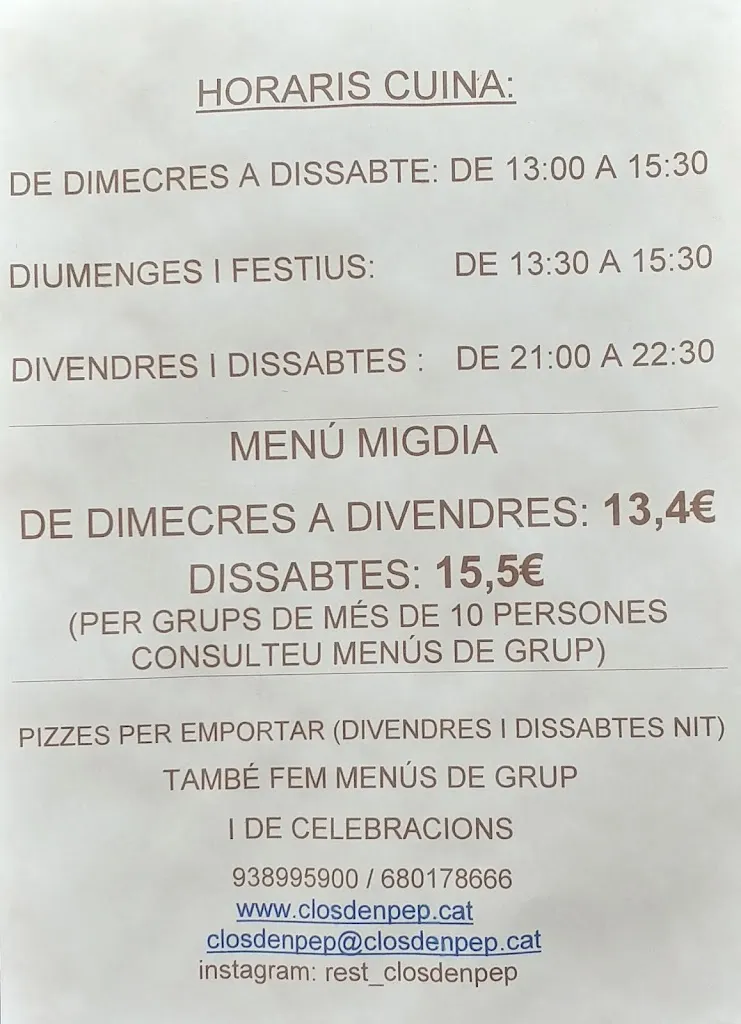 Menu_Restaurant Clos d'en Pep_Sant Pere de Riudebitlles_image_1