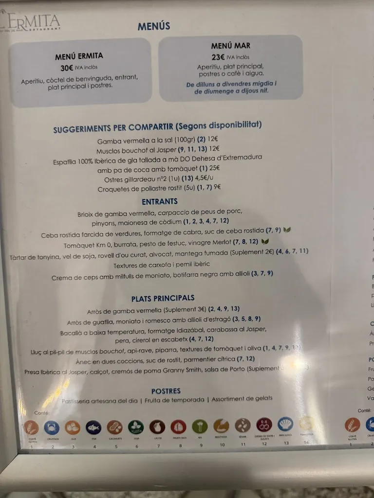 Menu_Restaurant L'Ermita - Hotel Gran Sol_Sant Pol de Mar_immagine_2