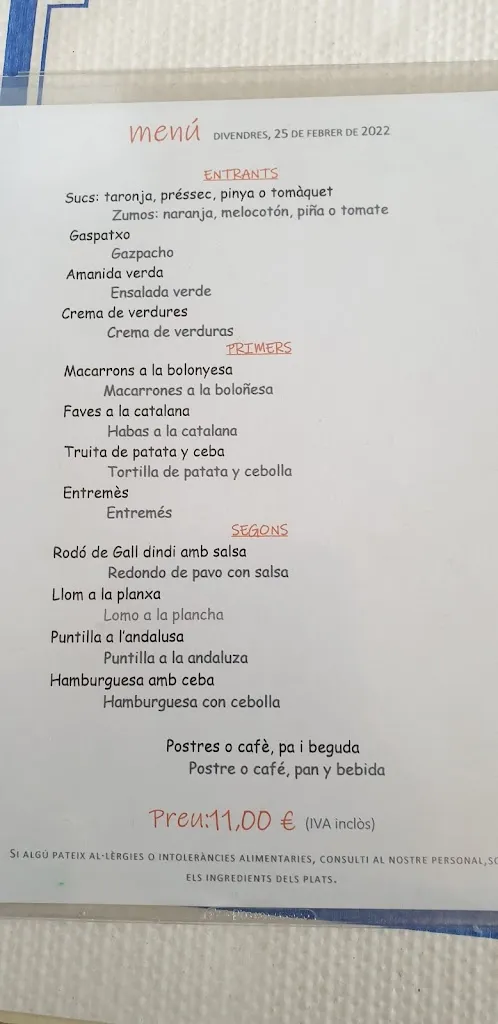 Menu_Bar Restaurant Vadevents_Santa Eugènia de Berga_image_1