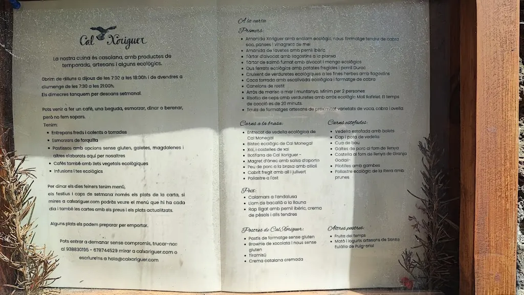 Menu_RESTAURANT CAL XORIGUER_Santa Eulàlia de Riuprimer_image_1