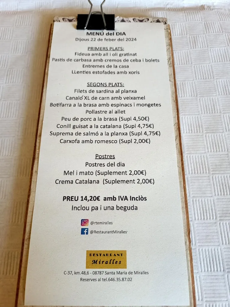 Menu_Miralles_Santa Maria de Miralles_image_1