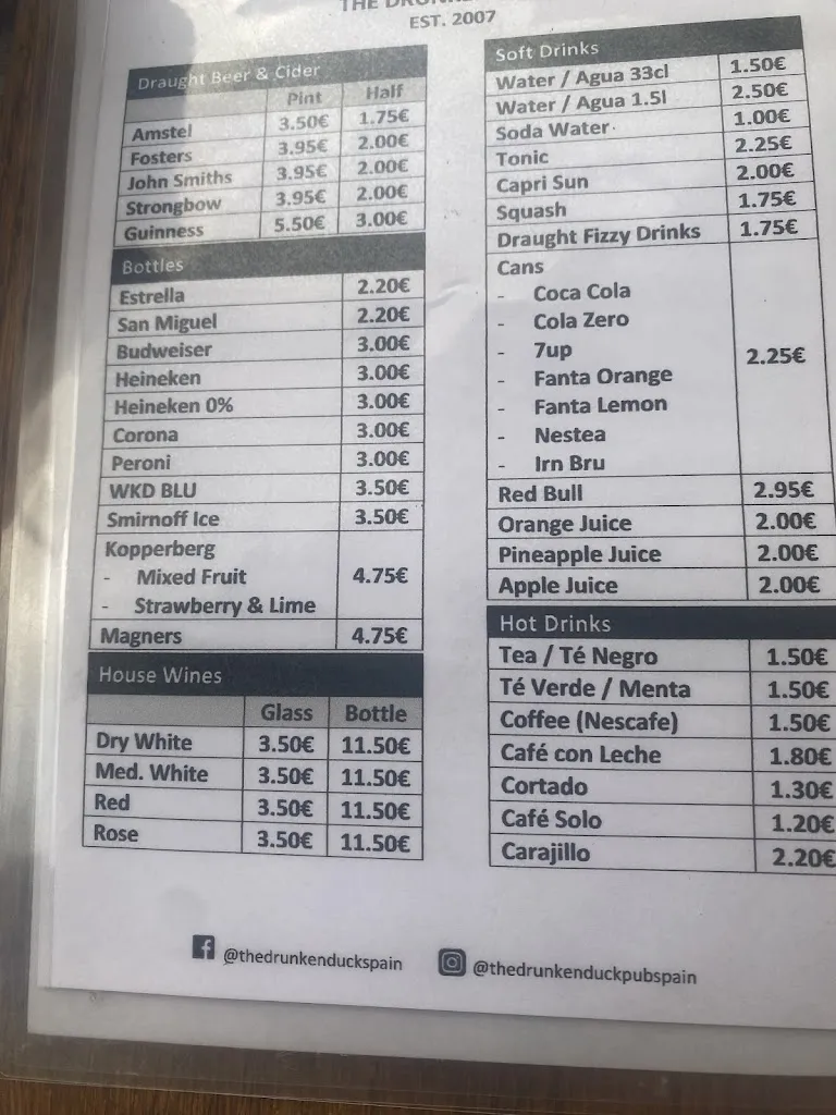 Menu_The Drunken Duck_Santa Susanna_image_1