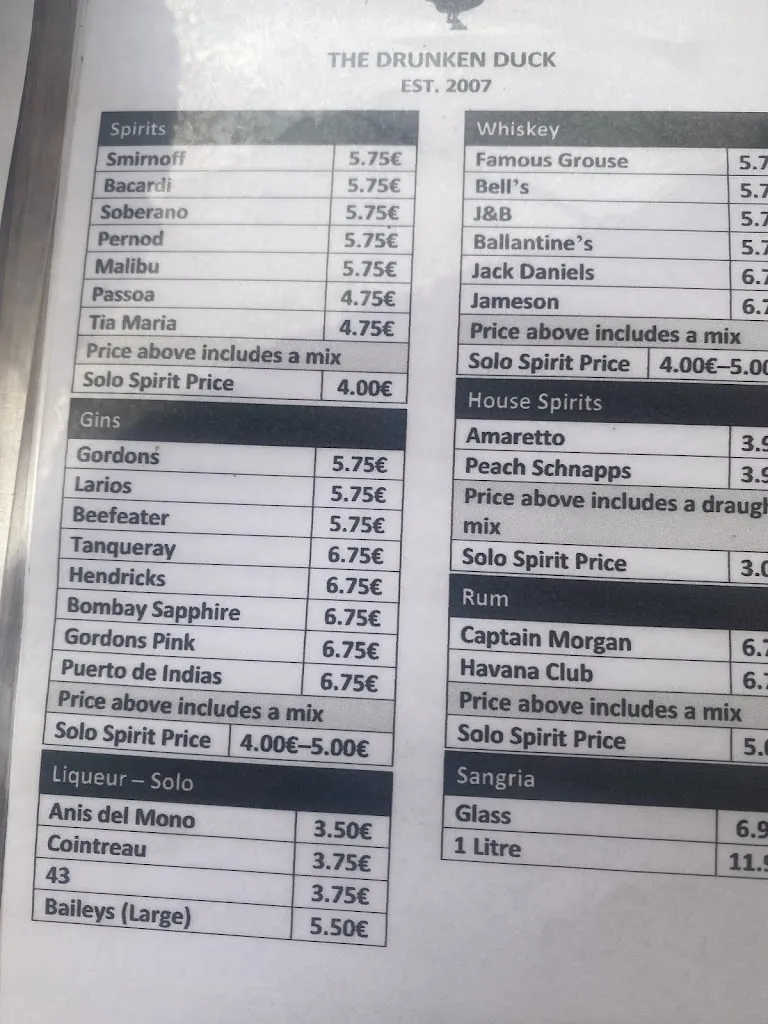 Menu_The Drunken Duck_Santa Susanna_image_2