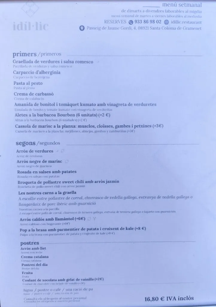 Menu_idíl·lic Restaurant_Santa Coloma de Gramenet_image_3