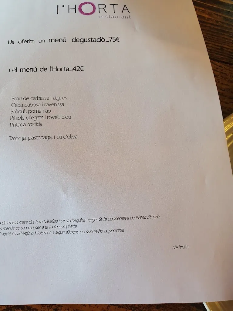Menu_l’Horta Restaurant Tavertet_Tavertet_image_1