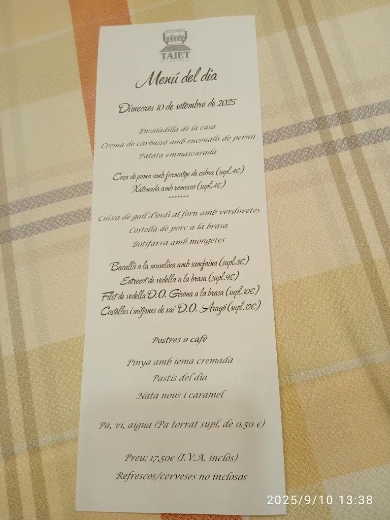 Menu_Braseria Cal Taiet_Ullastrell_immagine_1