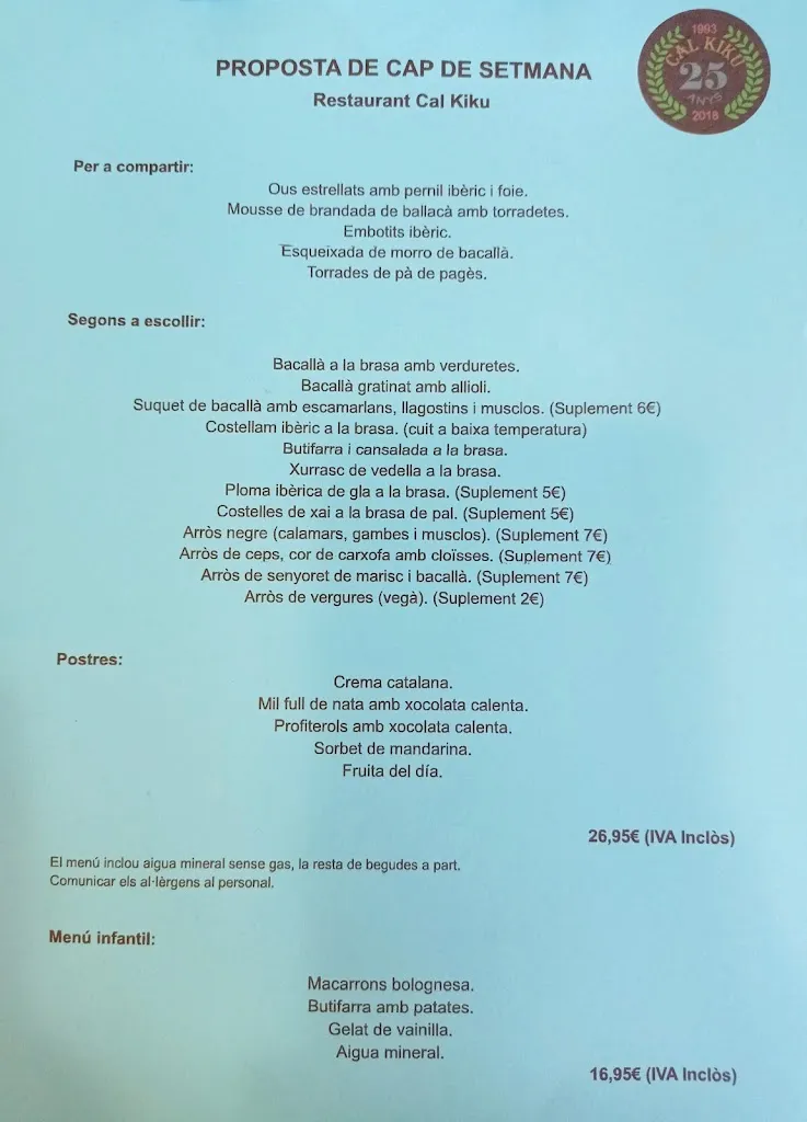 Menu_Restaurant Cal Kiku - La Llar del bacallà_Vacarisses_image_1