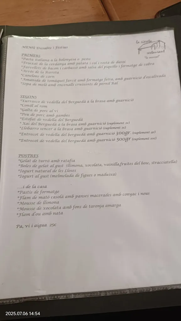 Menu_Restaurant La Riereta, antiga Sucursal_Vilada_image_1