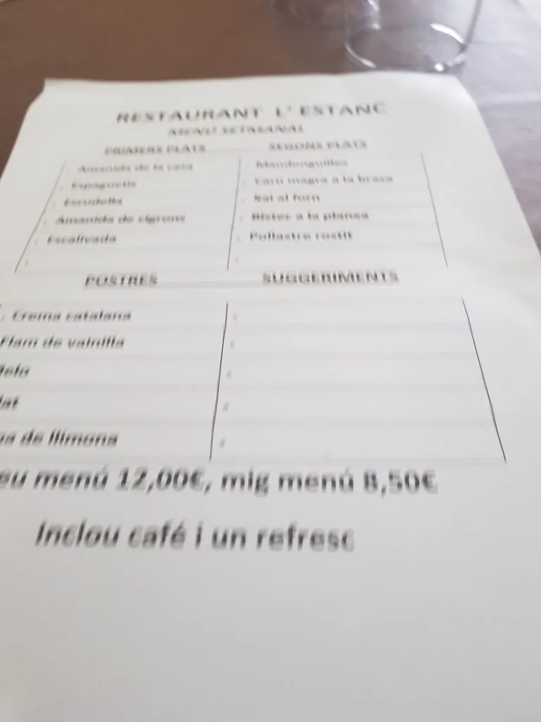 Menu_Bar - Restaurante L' Estanc. Brasseria_Vilalba Sasserra_image_1