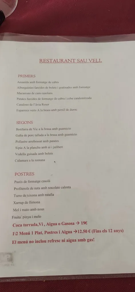 Menu_Restaurant Braseria Sau Vell_Vilanova de Sau_immagine_1