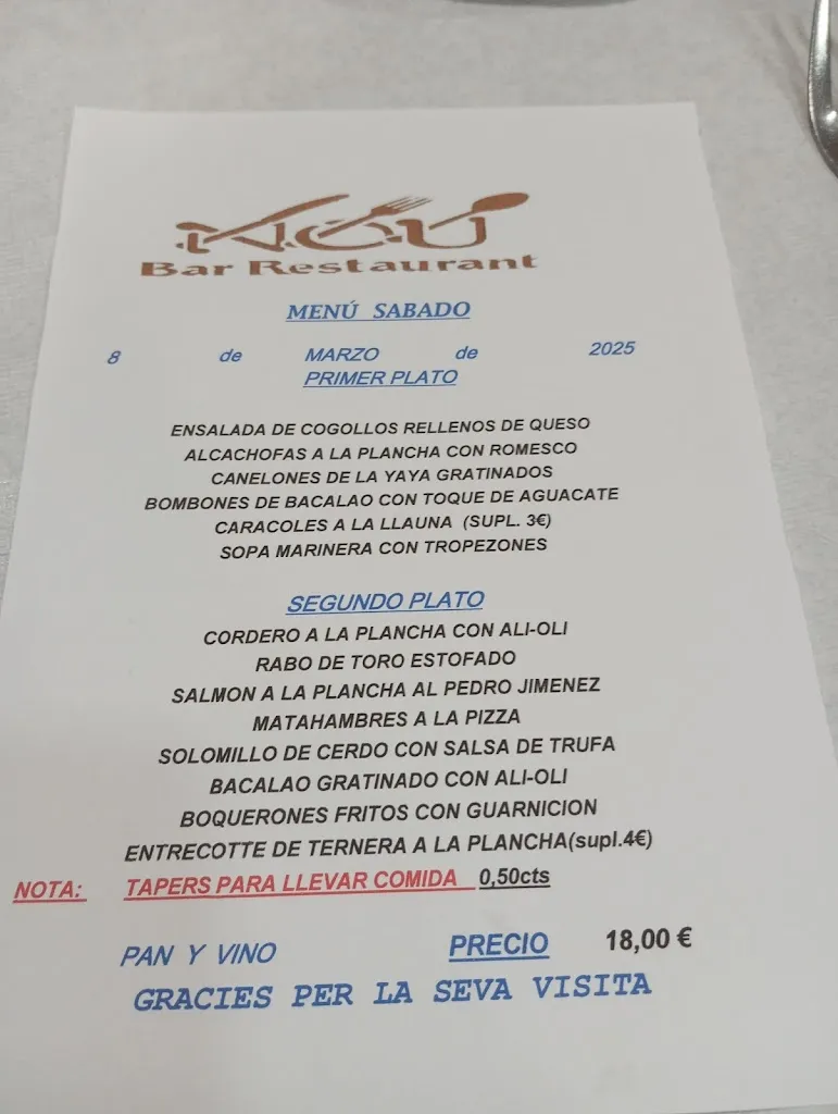 Menu_Bar restaurant Nou_Vilanova del Camí_image_1