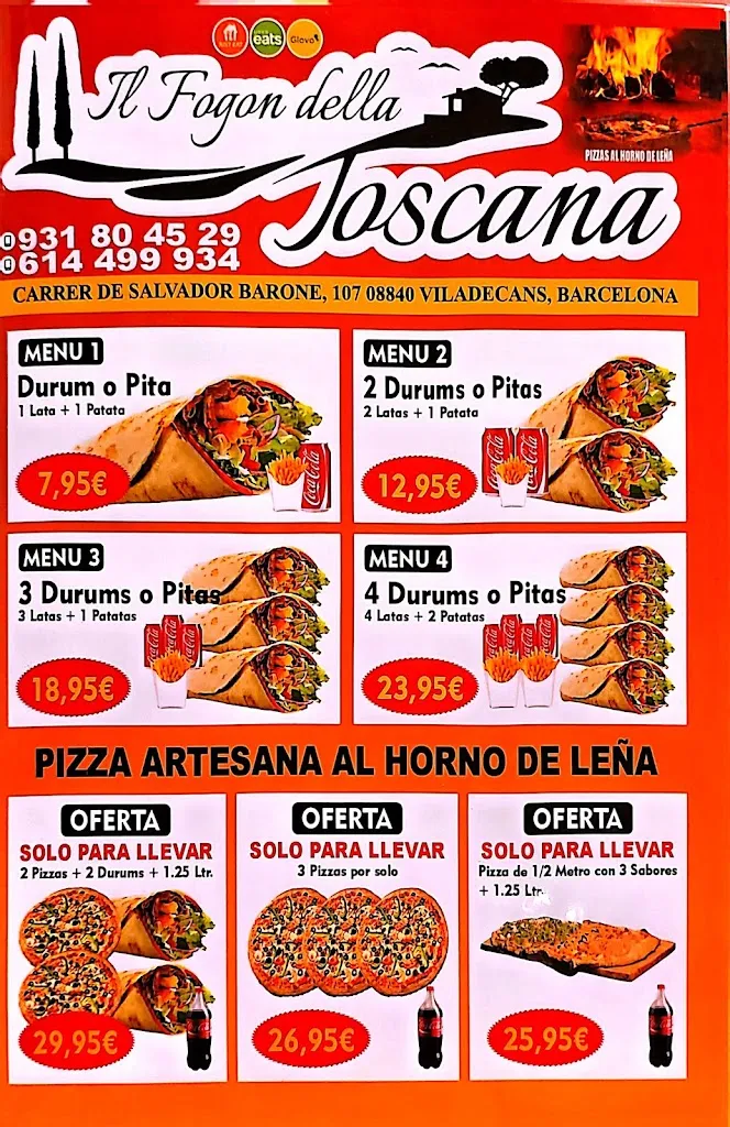 Menu_Il Fogón della Toscana - Horno de Leña, Pizzas Artesanal_Viladecans_immagine_4