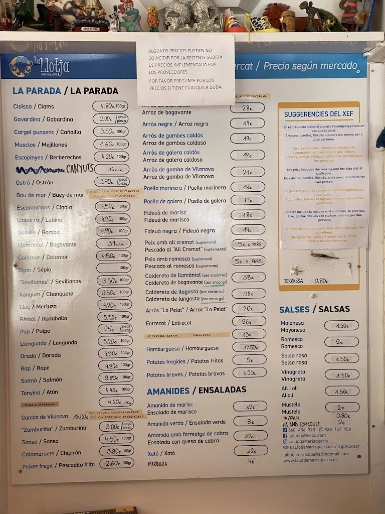 Menu_La Llotja Marisqueria_Vilanova i la Geltrú_image_1