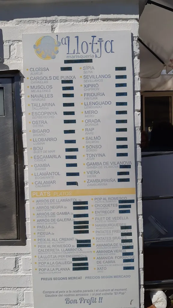 Menu_La Llotja Marisqueria_Vilanova i la Geltrú_image_2