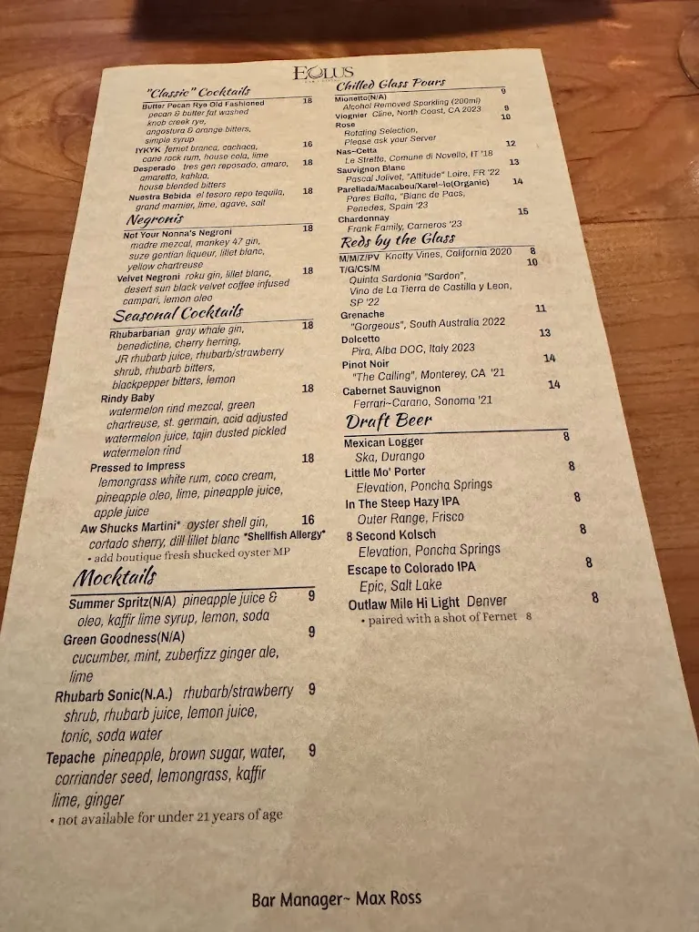 Menu_Eolus Bar & Dining_Durango_image_1