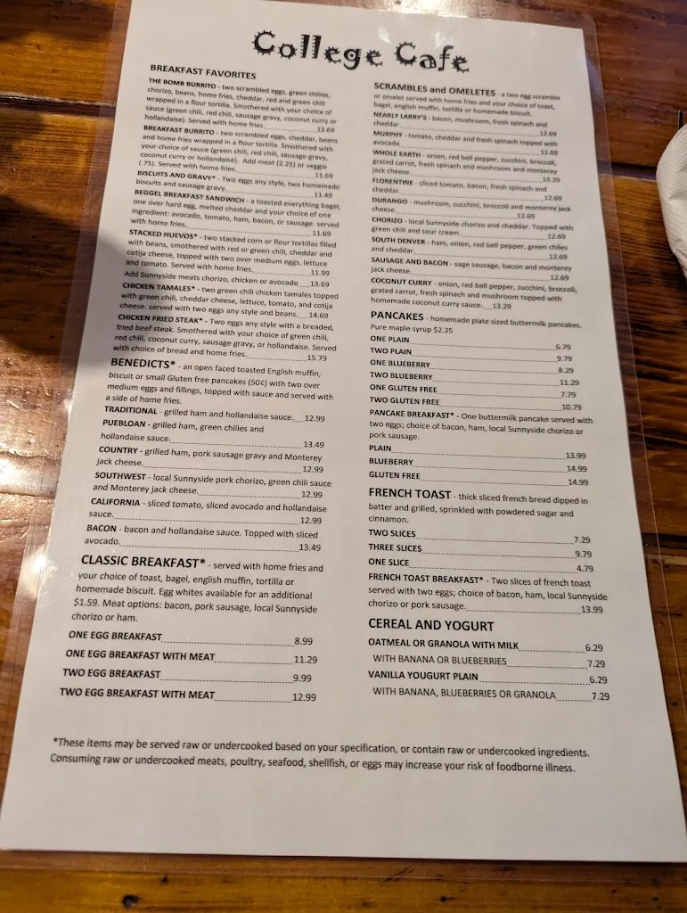 Menu_College Cafe_Durango_image_1