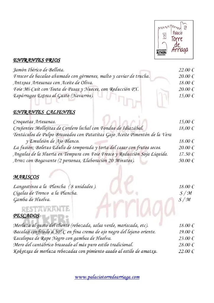 Menu_Palacio Torre de Arriaga 