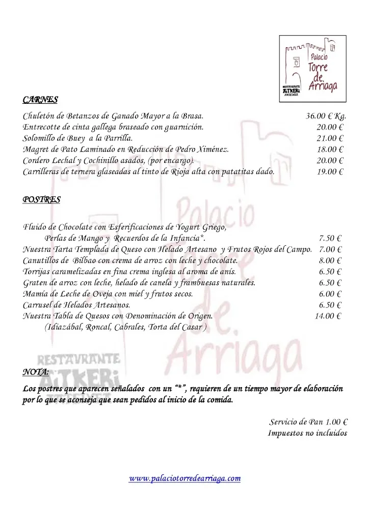 Menu_Palacio Torre de Arriaga 