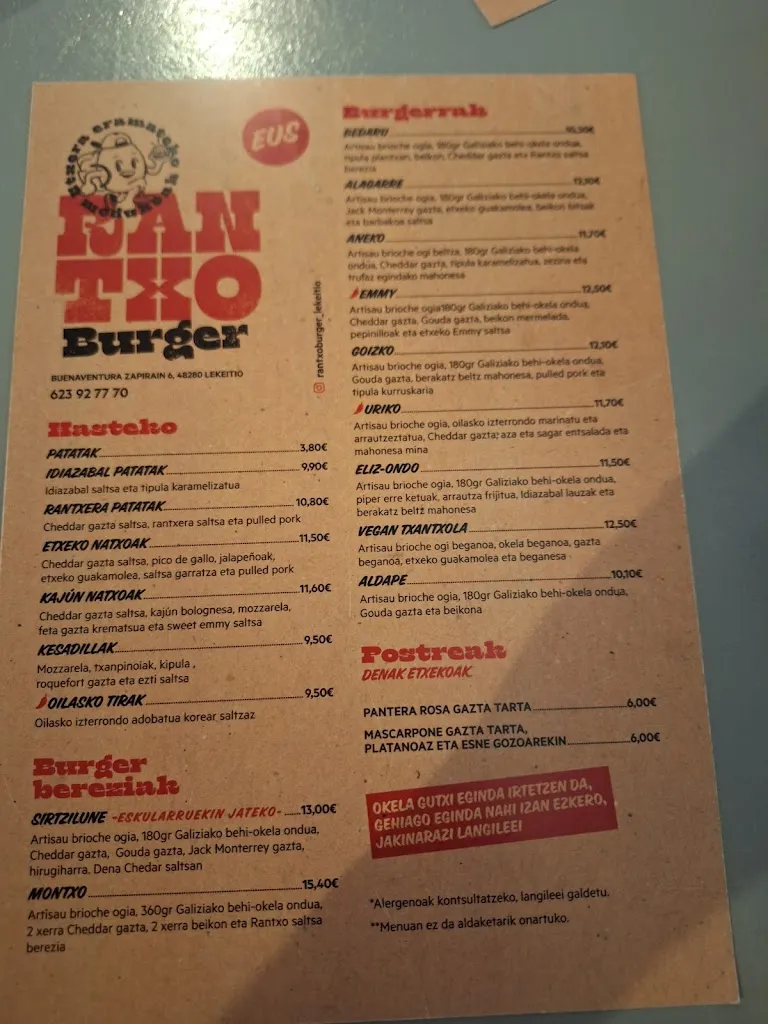 Menu_Rantxo Burger Lekeitio_Lekeitio_immagine_4