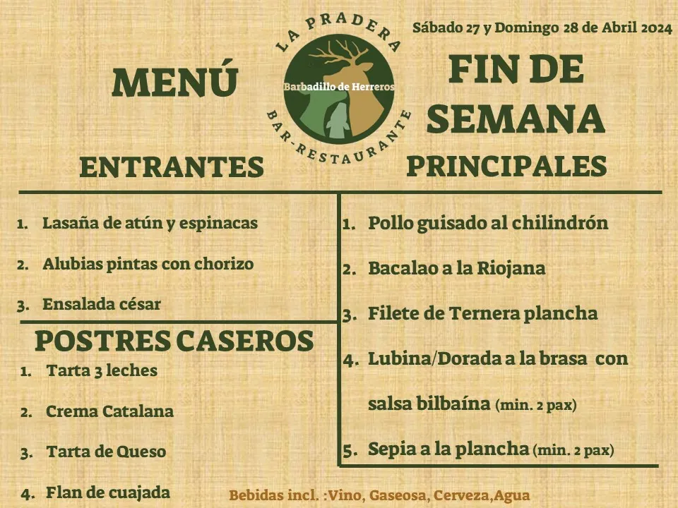 Menu_La Pradera Bar-Restaurante_Barbadillo del Pez_image_1
