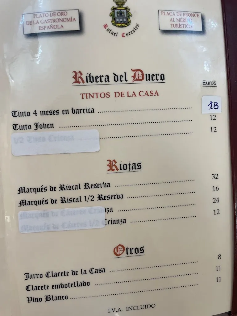 Menu_Asador Rafael Corrales_Aranda de Duero_image_1