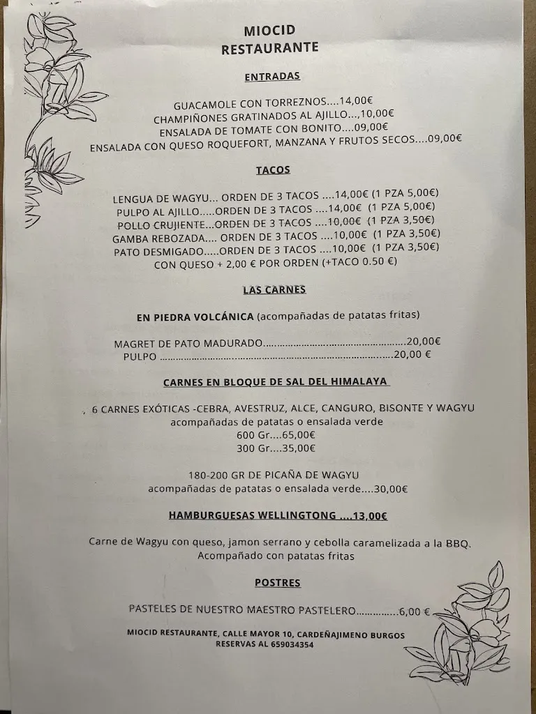 Menu_RESTAURANTE MIOCID FUSIÓN MEDIEVAL HISPANO FRANCOMEXICANA_Cardeñajimeno_image_1