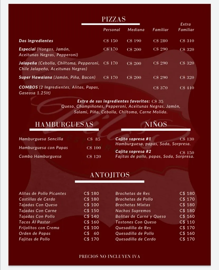 Menu_Vila's Restaurante, Diriamba Carazo_Carazo_image_1