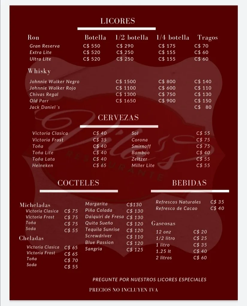 Menu_Vila's Restaurante, Diriamba Carazo_Carazo_image_2