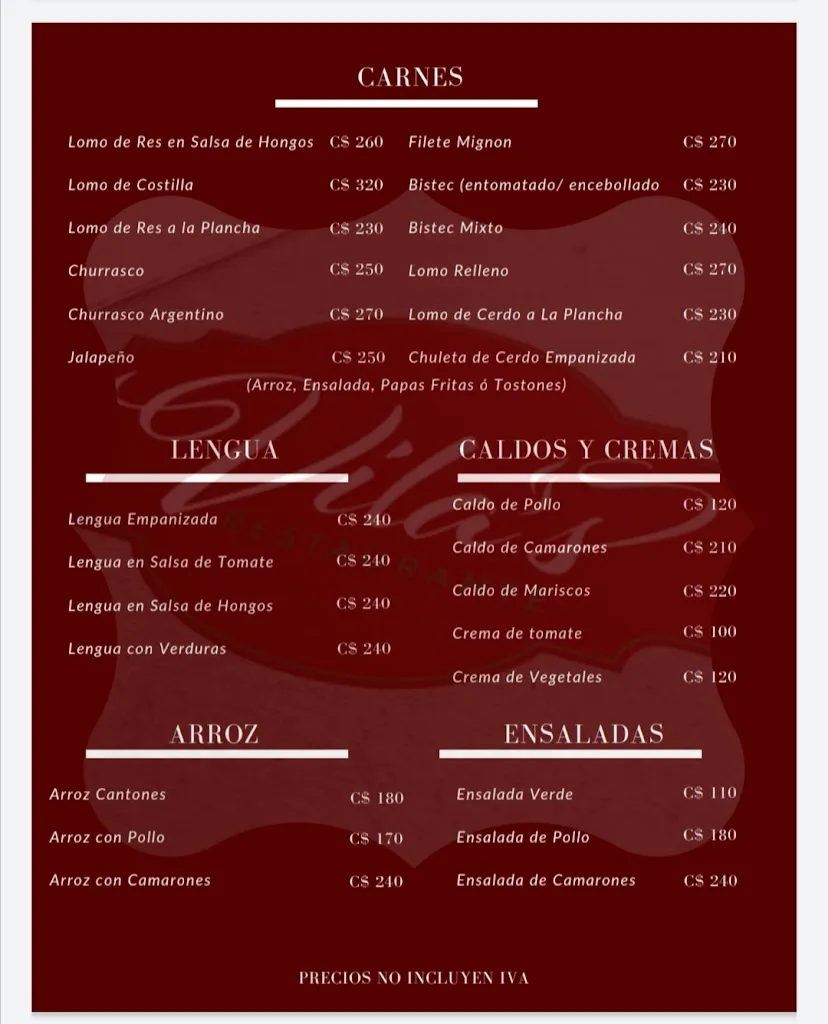 Menu_Vila's Restaurante, Diriamba Carazo_Carazo_image_3