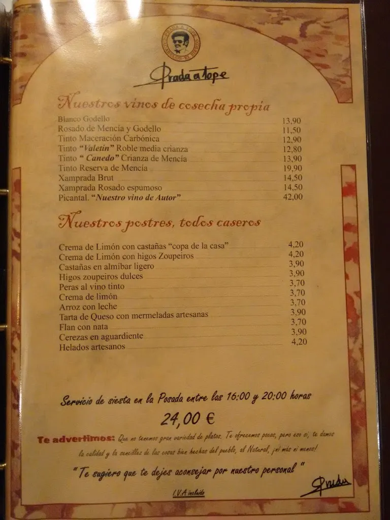 Menu_Posada Restaurante Prada A Tope_Cabezón de la Sierra_image_1