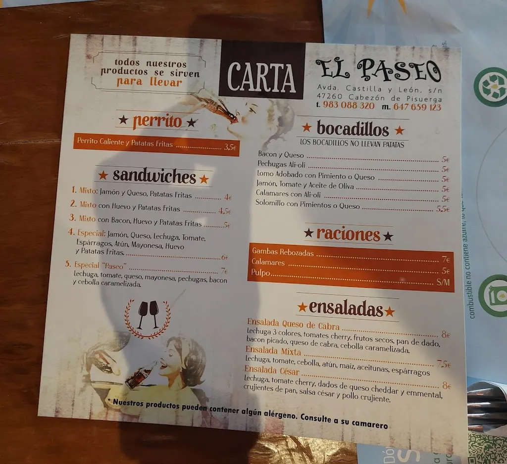 Menu_Bar El Paseo Restaurante_Cabezón de la Sierra_image_1