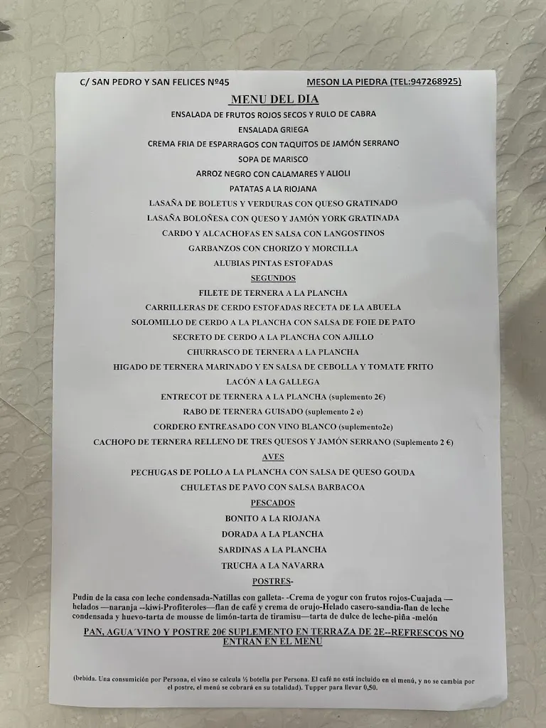Menü_Mesón La Piedra_Presencio_Bild_1