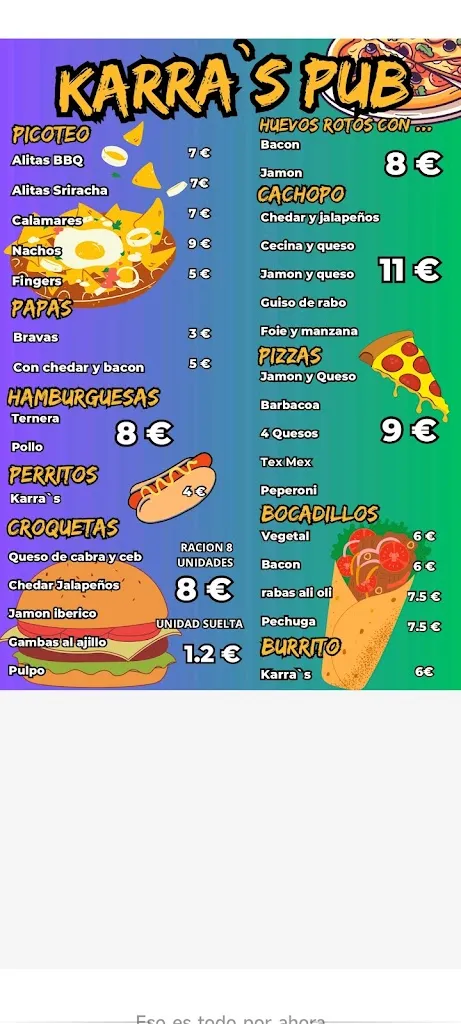 Menu_Karra's Pub_Santa María del Campo_image_1