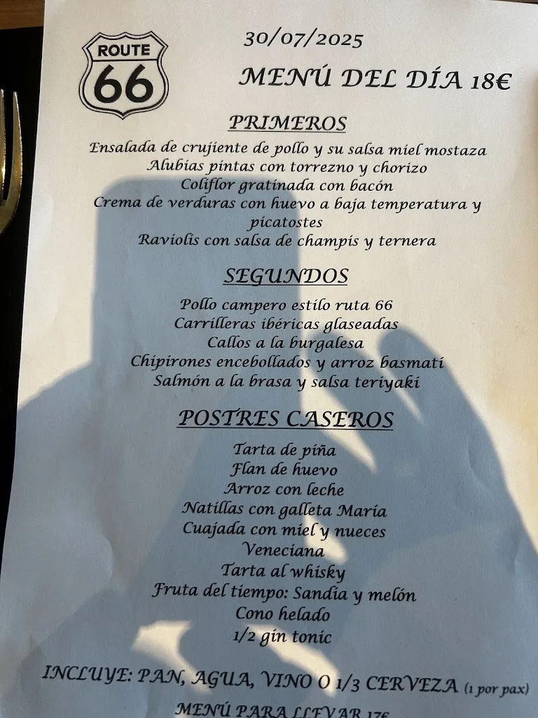 Menu_Ruta 66 Restaurante y Cafetería_Valle de las Navas_immagine_4