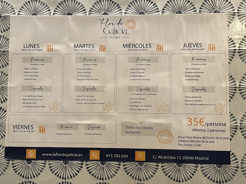 Menu_La Flor de Galicia - Restaurante Gallego Madrid_Alcántara_image_1