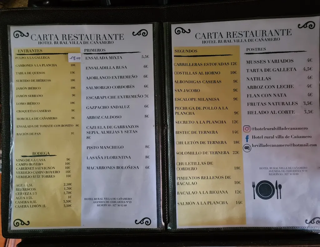 Menu_Hotel Rural Villa De Cañamero_Cañamero_image_1