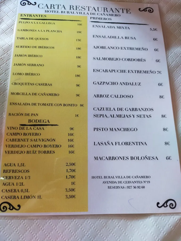 Menu_Hotel Rural Villa De Cañamero_Cañamero_image_4