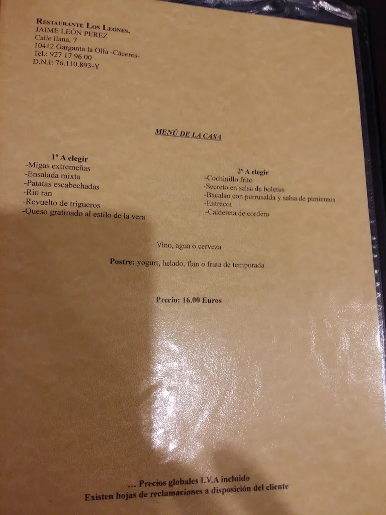 Menu_Bar - Restaurante Los Leones_Garganta la Olla_image_3