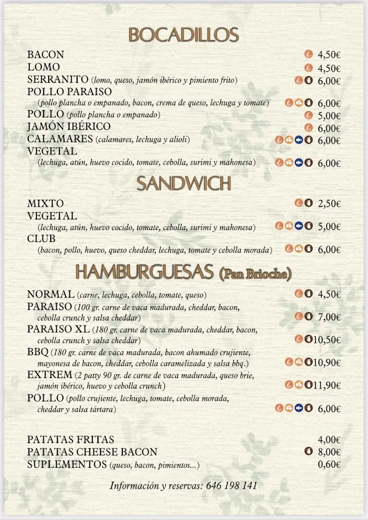 Menu_Cafetería Bar El Paraiso_Madroñera_immagine_3