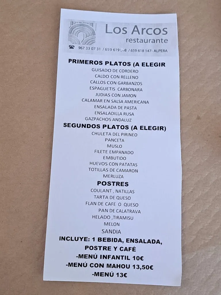 Menu_Restaurante Los Arcos_Alpera_immagine_1