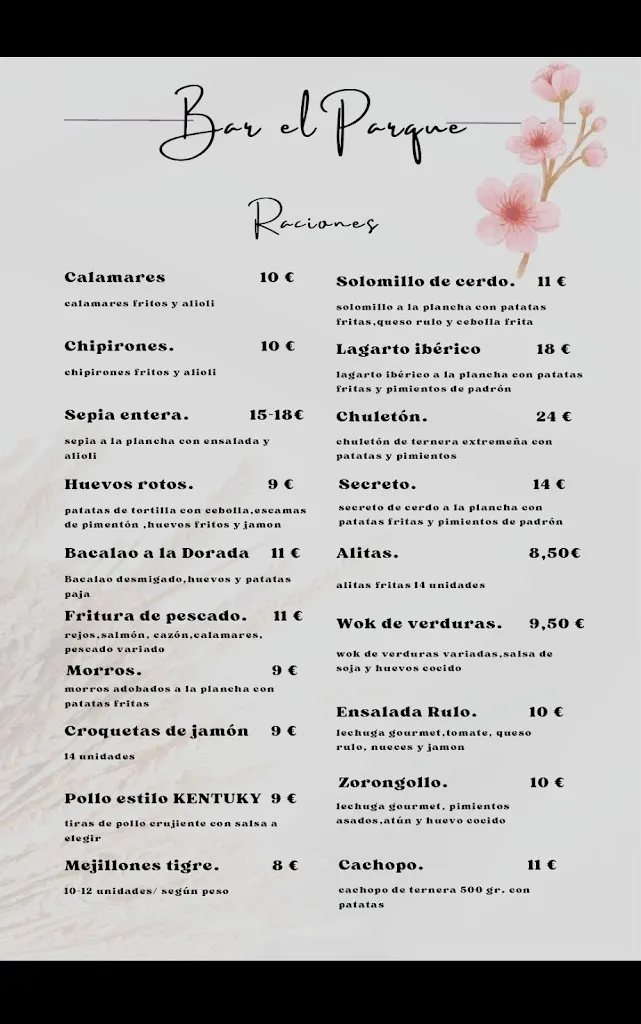Menu_Bar El Parque_Mohedas de Granadilla_image_1